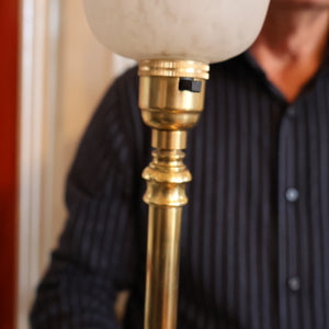 Stylish 1920s / 1930s Decorative Brass Table Lamp with Glass Shade. Re-wired