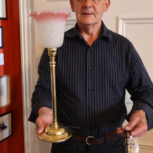 Load image into Gallery viewer, Stylish 1920s / 1930s Decorative Brass Table Lamp with Glass Shade. Re-wired
