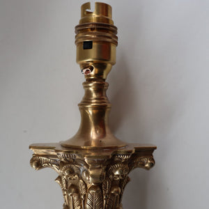 LARGE VINTAGE Brass Column Lamp with Stepped Plinth Base & Corinthian Capital. WORKING