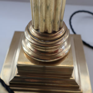 LARGE VINTAGE Brass Column Lamp with Stepped Plinth Base & Corinthian Capital. WORKING
