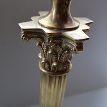 Load image into Gallery viewer, LARGE VINTAGE Brass Column Lamp with Stepped Plinth Base &amp; Corinthian Capital. WORKING
