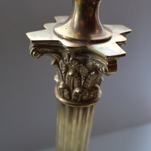 LARGE VINTAGE Brass Column Lamp with Stepped Plinth Base & Corinthian Capital. WORKING
