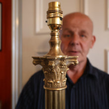 Load image into Gallery viewer, LARGE VINTAGE Brass Column Lamp with Stepped Plinth Base &amp; Corinthian Capital. WORKING
