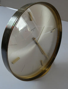 LARGE Vintage 1970s Gold Tone Round 8-Day Desk Clock with Alarm. SWISS MADE by Swiza