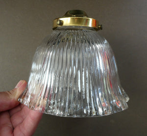 Holophane Style Ribbed Glass Hanging Shade with Brass Hanging Fitment