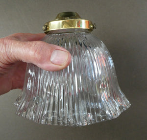 Holophane Style Ribbed Glass Hanging Shade with Brass Hanging Fitment