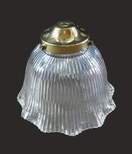 Holophane Style Ribbed Glass Hanging Shade with Brass Hanging Fitment