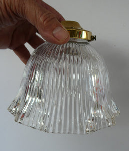 Holophane Style Ribbed Glass Hanging Shade with Brass Hanging Fitment