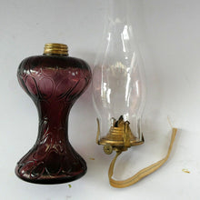 Load image into Gallery viewer, Antique Purple Glass Oil Lamp Complete. Possibly American. Signed MR
