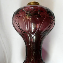 Load image into Gallery viewer, Antique Purple Glass Oil Lamp Complete. Possibly American. Signed MR
