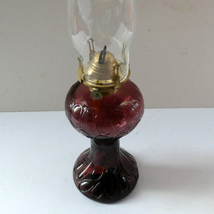 Antique Purple Glass Oil Lamp Complete. Possibly American. Signed MR