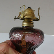 Load image into Gallery viewer, Antique Purple Glass Oil Lamp Complete. Possibly American. Signed MR
