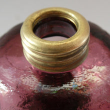 Load image into Gallery viewer, Antique Purple Glass Oil Lamp Complete. Possibly American. Signed MR
