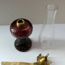 Load image into Gallery viewer, Antique Purple Glass Oil Lamp Complete. Possibly American. Signed MR
