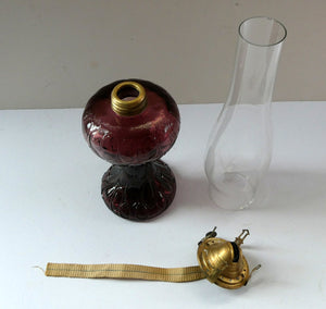 Antique Purple Glass Oil Lamp Complete. Possibly American. Signed MR
