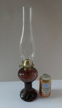 Load image into Gallery viewer, Antique Purple Glass Oil Lamp Complete. Possibly American. Signed MR
