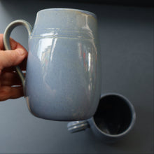 Load image into Gallery viewer, SCOTTISH POTTERY. PAIR of Large 1950s Buchan Plain French Blue Stoneware Tankard Shape Mugs. Each 5 inches in height
