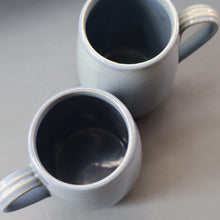 Load image into Gallery viewer, SCOTTISH POTTERY. PAIR of Large 1950s Buchan Plain French Blue Stoneware Tankard Shape Mugs. Each 5 inches in height
