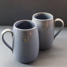 Load image into Gallery viewer, SCOTTISH POTTERY. PAIR of Large 1950s Buchan Plain French Blue Stoneware Tankard Shape Mugs. Each 5 inches in height
