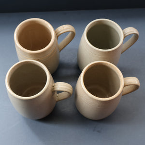 SCOTTISH POTTERY. Set of Four Large 1950s Buchan Plain Oatmeal Stoneware Tankard Shape Mugs. Each 5 inches in height