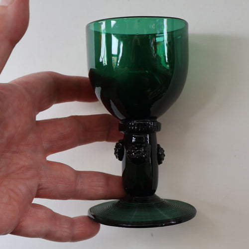 SINGLE Small Bristol Green 18th Century Hand-Blown Glass Roemer. 4 1/2 inches high