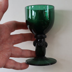 SINGLE Small Bristol Green 18th Century Hand-Blown Glass Roemer. 4 1/2 inches high