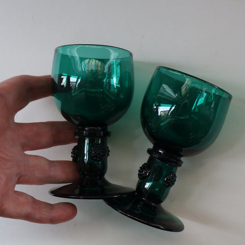 Antique Pair of Small Bristol Green 18th Century Hand-Blown Glass Roemers