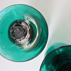 Antique Pair of Small Bristol Green 18th Century Hand-Blown Glass Roemers