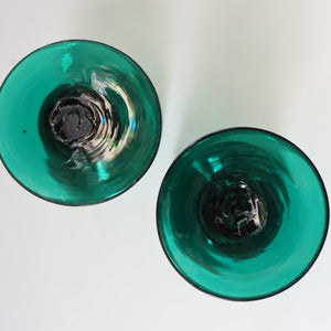 Antique Pair of Small Bristol Green 18th Century Hand-Blown Glass Roemers