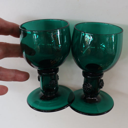Antique Pair of Small Bristol Green 18th Century Hand-Blown Glass Roemers