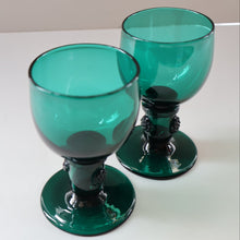 Load image into Gallery viewer, Antique Pair of Small Bristol Green 18th Century Hand-Blown Glass Roemers
