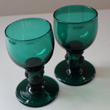 Load image into Gallery viewer, Antique Pair of Small Bristol Green 18th Century Hand-Blown Glass Roemers
