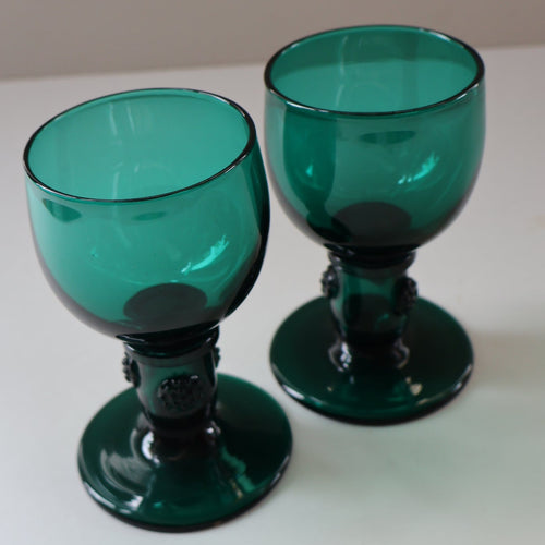 Antique Pair of Small Bristol Green 18th Century Hand-Blown Glass Roemers