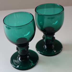 Antique Pair of Small Bristol Green 18th Century Hand-Blown Glass Roemers