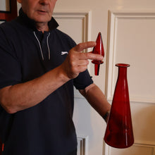 Load image into Gallery viewer, Ruby Red Glass GENIE Vase with Original Hollow Pointed Hand Blown Stopper 
