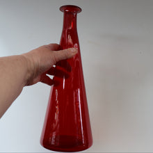 Load image into Gallery viewer, Ruby Red Glass GENIE Vase with Original Hollow Pointed Hand Blown Stopper 
