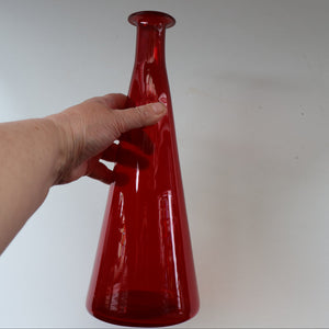 Ruby Red Glass GENIE Vase with Original Hollow Pointed Hand Blown Stopper 