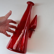 Load image into Gallery viewer, Ruby Red Glass GENIE Vase with Original Hollow Pointed Hand Blown Stopper 
