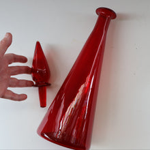 Load image into Gallery viewer, Ruby Red Glass GENIE Vase with Original Hollow Pointed Hand Blown Stopper 
