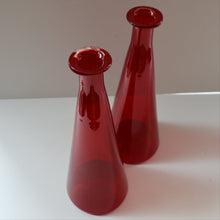 Load image into Gallery viewer, Ruby Red Glass GENIE Vase with Original Hollow Pointed Hand Blown Stopper 
