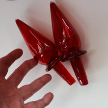Load image into Gallery viewer, Ruby Red Glass GENIE Vase with Original Hollow Pointed Hand Blown Stopper 
