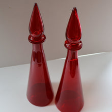 Load image into Gallery viewer, Ruby Red Glass GENIE Vase with Original Hollow Pointed Hand Blown Stopper 
