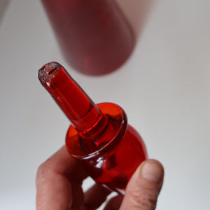 Ruby Red Glass GENIE Vase with Original Hollow Pointed Hand Blown Stopper 