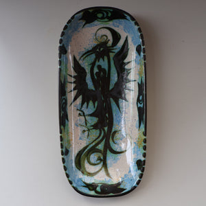 Collectable LARGE 1960s CORNISH Pottery Oblong Platter by Celtic Pottery (Newlyn) Phoenix Design. Height: 14 inches