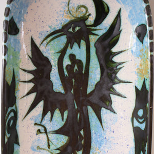 Collectable LARGE 1960s CORNISH Pottery Oblong Platter by Celtic Pottery (Newlyn) Phoenix Design. Height: 14 inches