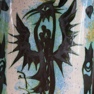 Collectable LARGE 1960s CORNISH Pottery Oblong Platter by Celtic Pottery (Newlyn) Phoenix Design. Height: 14 inches