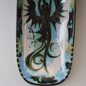 Collectable LARGE 1960s CORNISH Pottery Oblong Platter by Celtic Pottery (Newlyn) Phoenix Design. Height: 14 inches