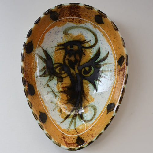 Vintage 1960s CORNISH Pottery Shallow Oval Dish by Celtic Pottery (Newlyn) Phoenix Design