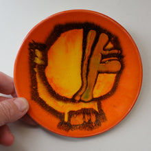 Load image into Gallery viewer, CAROL CUTLER. 1960s Orange POOLE Delphis Small Plate.  Fantastic Abstract Design. 5 inches
