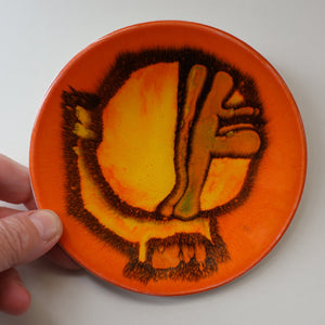 CAROL CUTLER. 1960s Orange POOLE Delphis Small Plate.  Fantastic Abstract Design. 5 inches